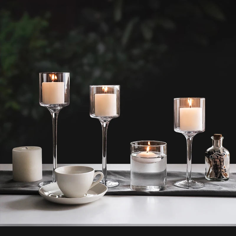 Modern Tall Glass Candle Holders – Sleek & Transparent