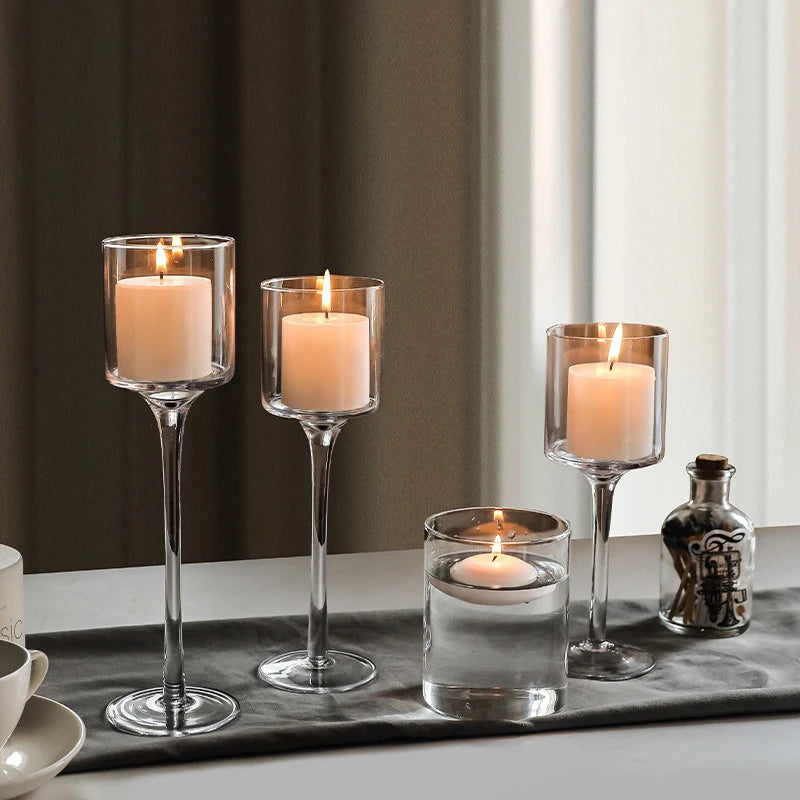 Modern Tall Glass Candle Holders – Sleek & Transparent